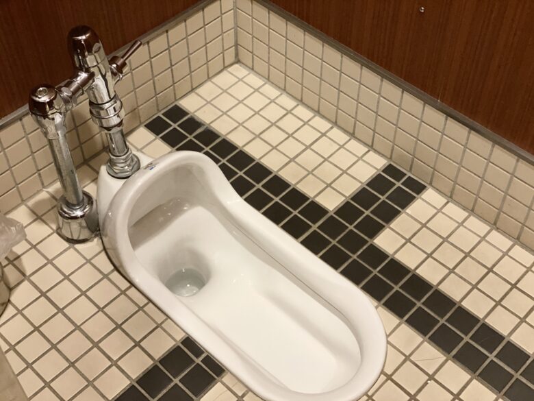 白黒のタイル、日本の和式トイレ